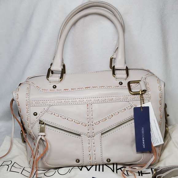 Rebecca Minkoff MAB Mini Leather Satchel Handbag Loveletter  Antique White - Picture 1 of 9